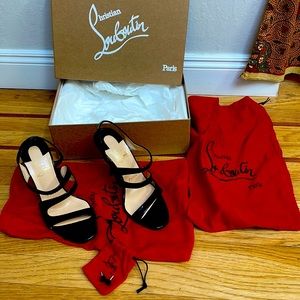 Christian Louboutin black patent leather strappy heels